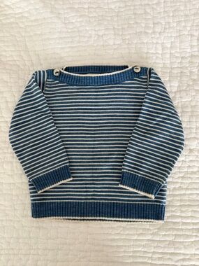 Misha And Puff Blue and White Striped All Cotton Sweater